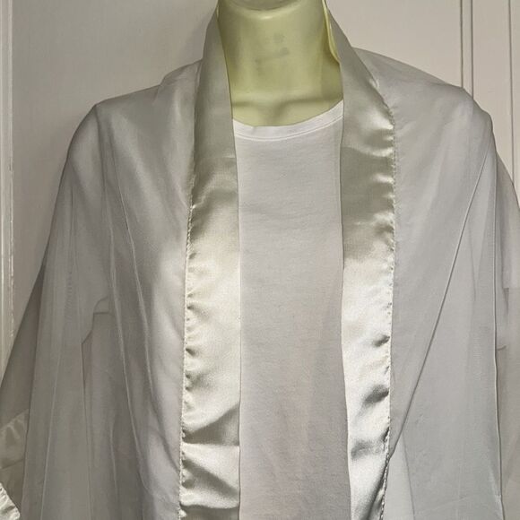 Off white/cream semi sheer polyester shawl/wrap with satin ribbon edge - Picture 2 of 7